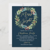 Invitation Holly Berries Wreath Winter Blue Christmas Party (Devant)