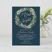 Invitation Holly Berries Wreath Winter Blue Christmas Party (Debout devant)