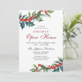 Invitation Holly Berry Christmas Mistletoe Holiday OPEN HOUSE (Debout devant)