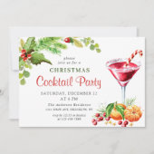 Invitation Holly Berry Fête de Noël Cocktail (Devant)
