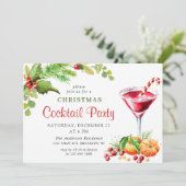 Invitation Holly Berry Fête de Noël Cocktail (Debout devant)