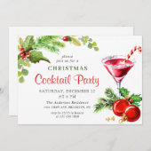 Invitation Holly Berry Fête de Noël Cocktail (Devant / Derrière)