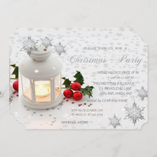 Invitation Holly Berry,Flocons de neige,Etoiles, Soirée d'ent (Devant / Derrière)