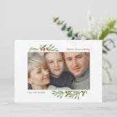 Invitation Holly Berry Gold Botanical Photo Holiday Card (Debout devant)