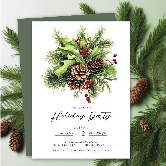 Invitation Holly Berry Pine Fête