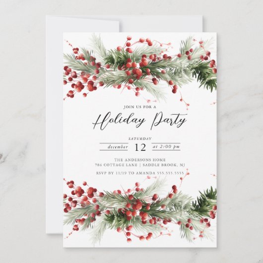 Invitation Holly Berry Pine Fête (Devant)