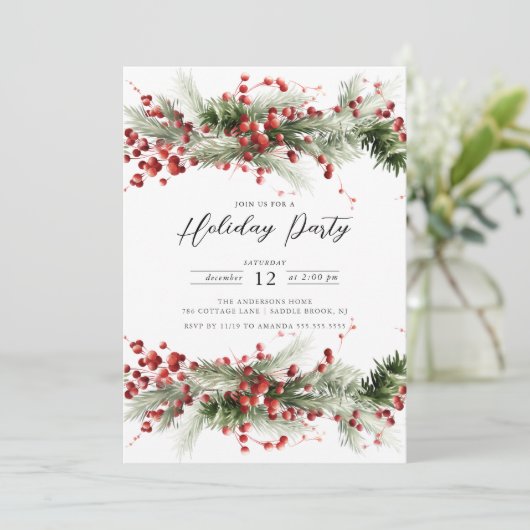 Invitation Holly Berry Pine Fête (Debout devant)