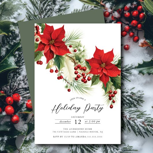 Invitation Holly Berry Poinsettia