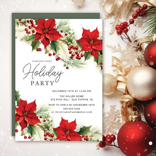 Invitation Holly Berry Poinsettia