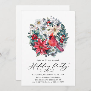 Invitation Holly Berry Red Cardinal Vintage Holiday Party