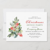 Invitation Holly Berry Tree Corporate Christmas Party FÊTE (Devant)