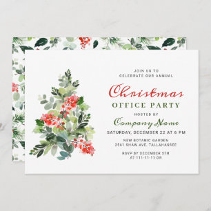 Invitation Holly Berry Tree Corporate Christmas Party FÊTE