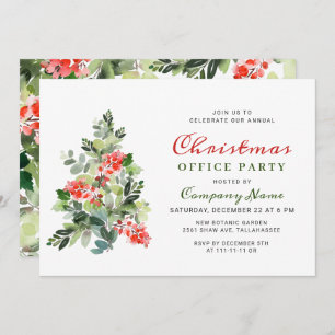 Invitation Holly Berry Tree Corporate Christmas Party FÊTE