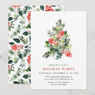 Invitation Holly Berry Tree Holiday NOËL PARTI