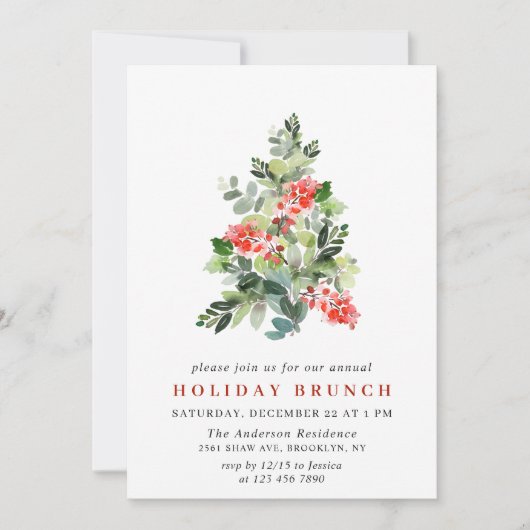 Invitation Holly Berry Tree NOËL BRUNCH DE VACANCES (Devant)