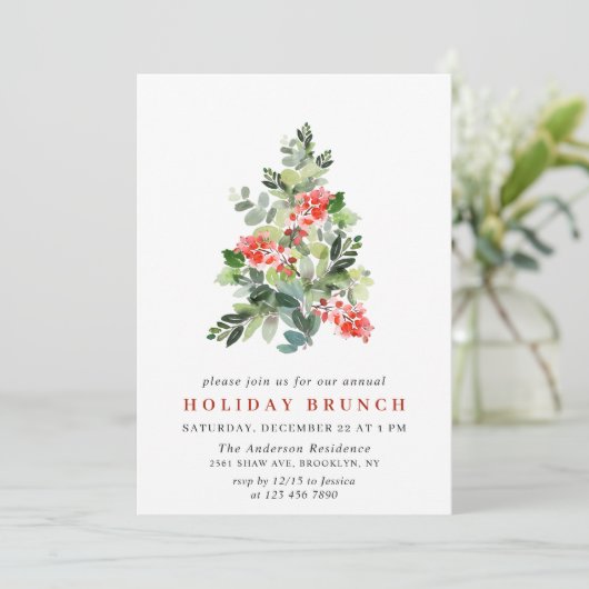 Invitation Holly Berry Tree NOËL BRUNCH DE VACANCES (Debout devant)