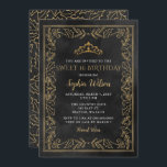 Invitation Holly Black Gold Princess Tiara Sweet 16 Anniversa<br><div class="desc">Élégant Vintage Noël Holly Mistletoe Black Gold Princesse Tiara Sweet 16 Anniversaire Invitation</div>