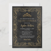 Invitation Holly Black Gold Princesse Tiara Quinceañera (Devant)