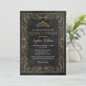 Invitation Holly Black Gold Princesse Tiara Quinceañera (Debout devant)