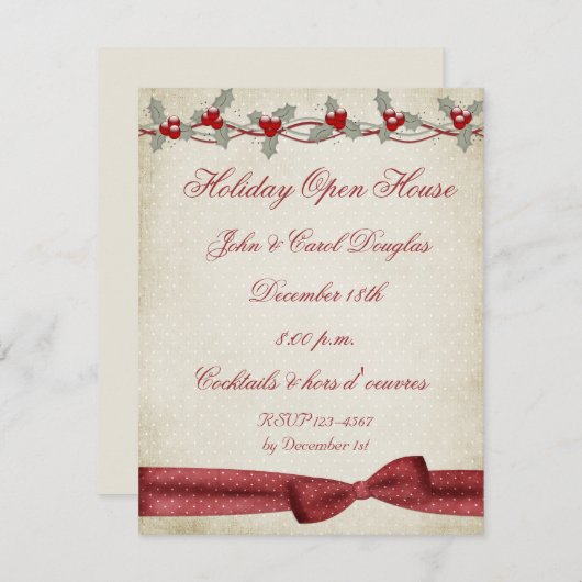 Invitation Holly Border Bow (Devant / Derrière)