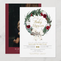 HOLLY Christmas Burgundy Floral Baby shower photo