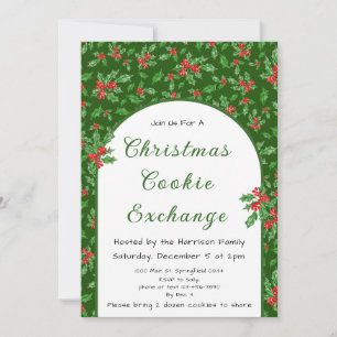 Invitation Holly Christmas Cookie Exchange Rouge et Vert