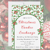 Invitation Holly Christmas Cookie Exchange Rouge et Vert