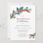 Invitation Holly et Berries Evergreens 80e fête d'anniversair (Devant)