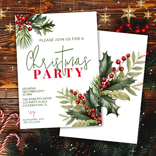 Invitation Holly et Pin sur la fête de Noël en blanc