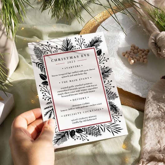 Invitation Holly et Pine | Menu du dîner de Noël personnalisé