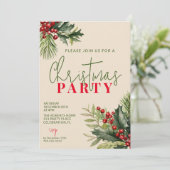 Invitation Holly et Pine sur la fête de Noël beige (Debout devant)