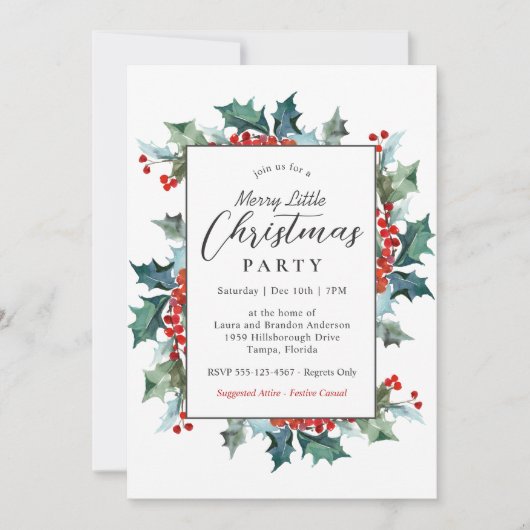 Invitation Holly Evergreens Joyeux Noël (Devant)