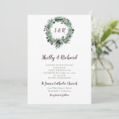 Invitation Holly Feuilles, Berries, Ferns Wreath Mariage d'hi (Debout devant)