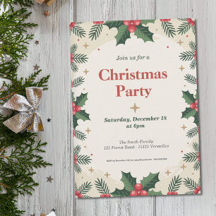 Invitation Holly Feuilles & Berries - Noël