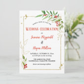 Invitation Holly Feuilles Berry Frame Noël | Mariage (Debout devant)