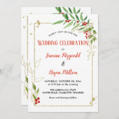 Invitation Holly Feuilles Berry Frame Noël | Mariage (Devant / Derrière)