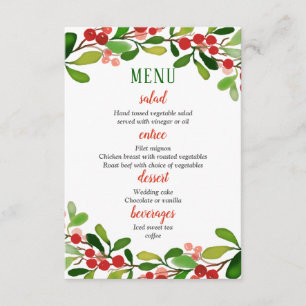 Invitation Holly Feuilles Berry Noël   Menu Mariage
