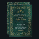 Invitation Holly Green Gold Princesse Tiara Sweet 16 Annivers<br><div class="desc">Élégant Vintage Noël Holly Mistletoe Green Gold Princesse Tiara Sweet 16 Anniversaire Invitation</div>