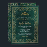 Invitation Holly Green Gold Princesse Tiara Sweet 16 Annivers<br><div class="desc">Élégant Vintage Noël Holly Mistletoe Green Gold Princesse Tiara Sweet 16 Anniversaire Invitation</div>
