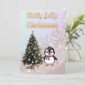 Invitation Holly Jolly Christmas Cute Penguin Paste (Debout devant)