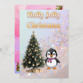 Invitation Holly Jolly Christmas Cute Penguin Paste (Devant / Derrière)