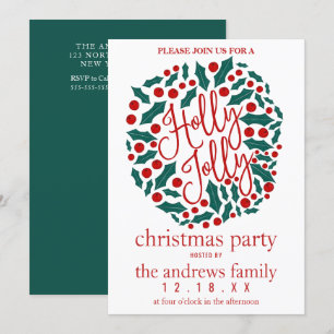 Invitation Holly Jolly Citation Feuilles Berries fête de Noël