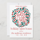 Invitation Holly Jolly Citer Leaf Berries Holiday Open House (Devant)