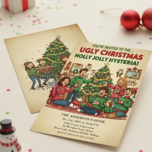 Invitation Holly Jolly Hysteria Ugly Sweater Christmas Party 