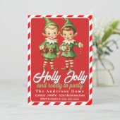 Invitation Holly Jolly Vintage Christmas Elves (Debout devant)