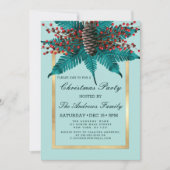 Invitation Holly Pine Cone Bouquet Gold Frontière Noël (Devant)