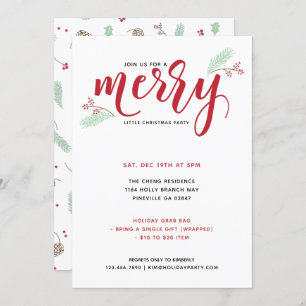 Invitation Holly & Pine Merry Little Christmas Party