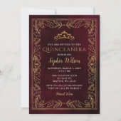 Invitation Holly Red Gold Princesse Tiara Quinceañera (Devant)