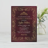 Invitation Holly Red Gold Princesse Tiara Quinceañera (Debout devant)