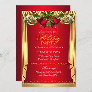Invitation Holly Red Gold Soie Noël Fête de Noël